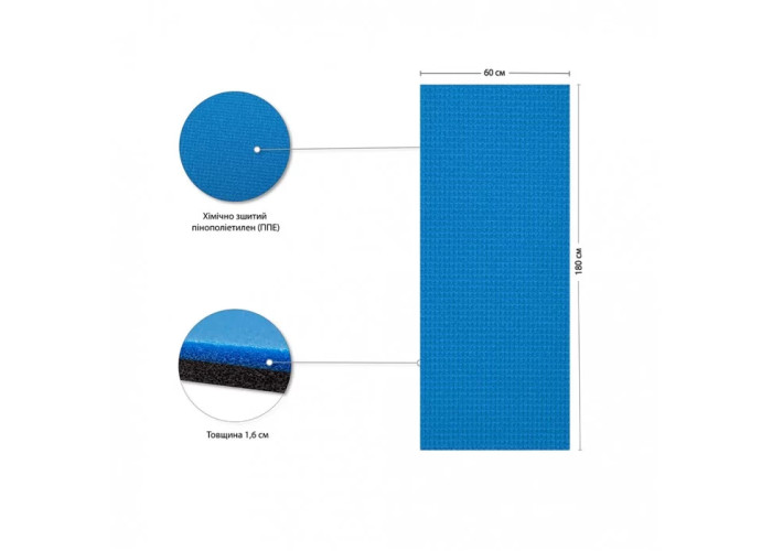 Коврик туристический двухслойный серо-синий 180х60х1.6