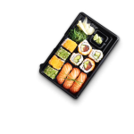 Упаковка для доставки роллов и суши. Упаковка для роллов суши отлично выполняет функцию тары и одноразовой посуды. материал пэт - полиэтилентерефталат. форма прямоугольная
